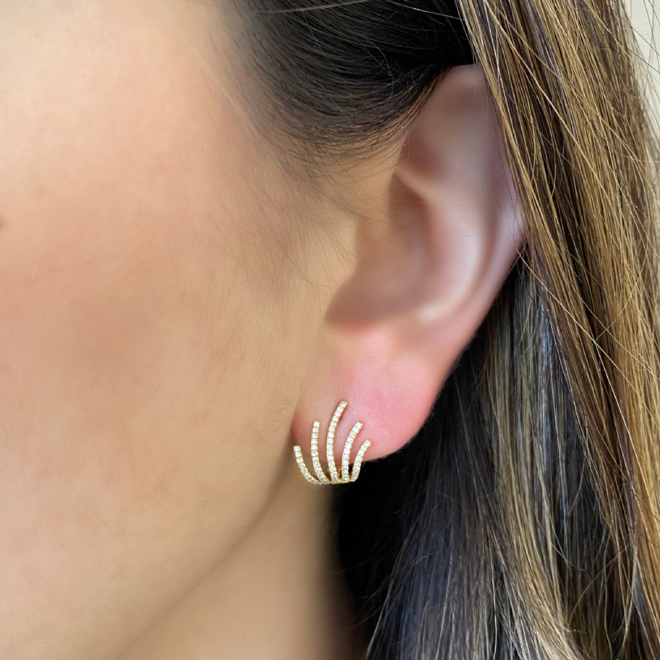 14k Yellow Gold Linear Beaded Ear Climber Crawler Earrings – Ritastephens